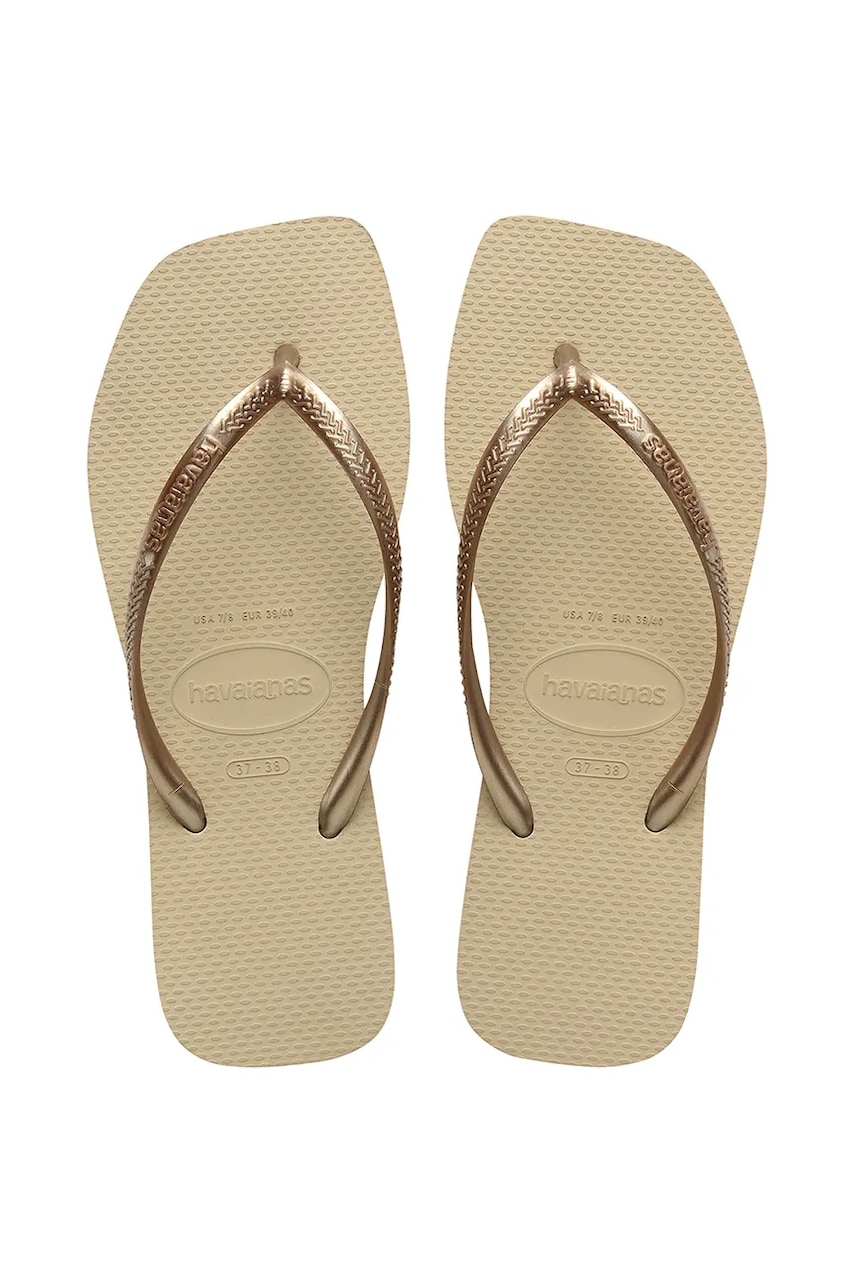 Havaianas slapi SQUARE femei, culoarea auriu, cu toc plat, 4148301-0154 Havaianas slapi SQUARE femei, culoarea auriu, cu toc plat, 4148301-0154