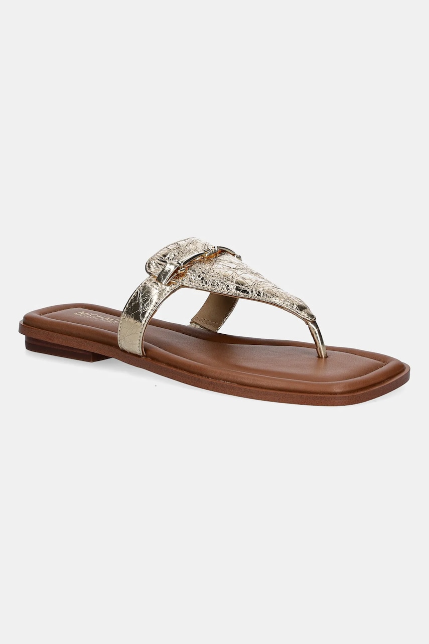 MICHAEL Michael Kors slapi de piele Lena femei, culoarea auriu, cu toc plat, 40R5LEFS1M.740 MICHAEL Michael Kors slapi de piele Lena femei, culoarea auriu, cu toc plat, 40R5LEFS1M.740