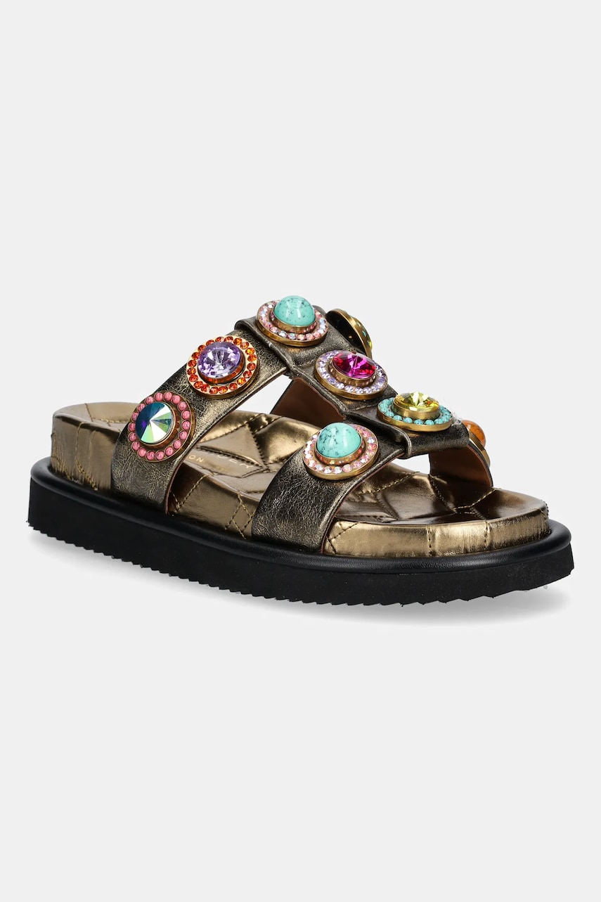 Kurt Geiger London slapi de piele Orson Crystal Sandal femei, culoarea auriu, cu platforma, 9107168109 Kurt Geiger London slapi de piele Orson Crystal Sandal femei, culoarea auriu, cu platforma, 9107168109