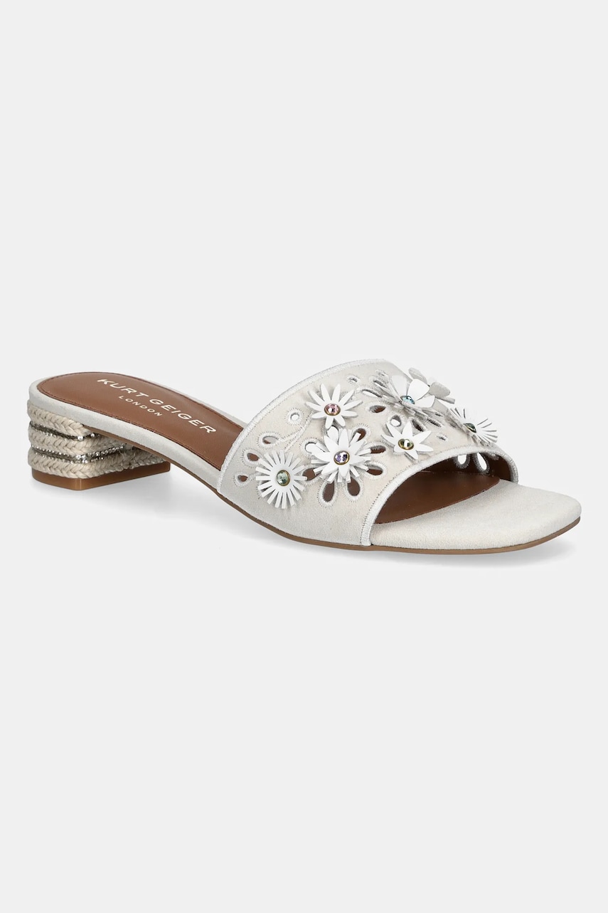 Kurt Geiger London papuci din piele Flower Low Sandal femei, culoarea gri, cu toc drept, 4493544209 Kurt Geiger London papuci din piele Flower Low Sandal femei, culoarea gri, cu toc drept, 4493544209