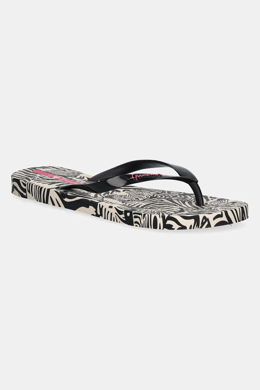 Ipanema papuci ANIMAL PRINT femei, culoarea negru, cu toc plat, 83617-AY386 Ipanema papuci ANIMAL PRINT femei, culoarea negru, cu toc plat, 83617-AY386