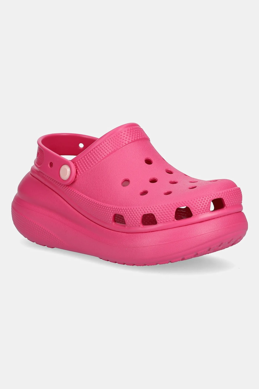 Crocs papuci Classic Crush Clog femei, culoarea roz, cu platforma, 207521.6ZQ Crocs papuci Classic Crush Clog femei, culoarea roz, cu platforma, 207521.6ZQ
