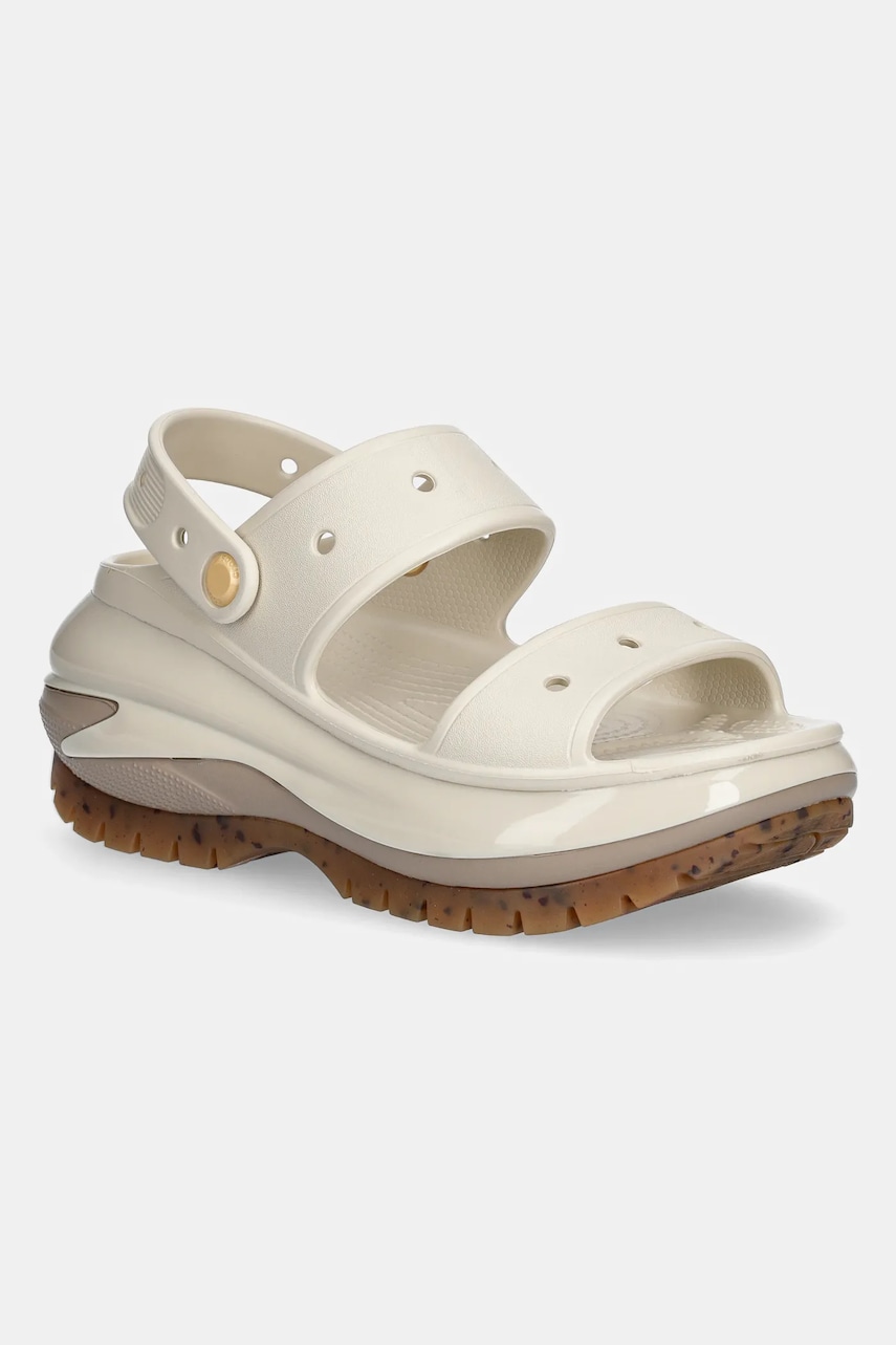 Crocs papuci Classic Mega Crush Sandal femei, culoarea maro, cu platforma, 207989.214 Crocs papuci Classic Mega Crush Sandal femei, culoarea maro, cu platforma, 207989.214