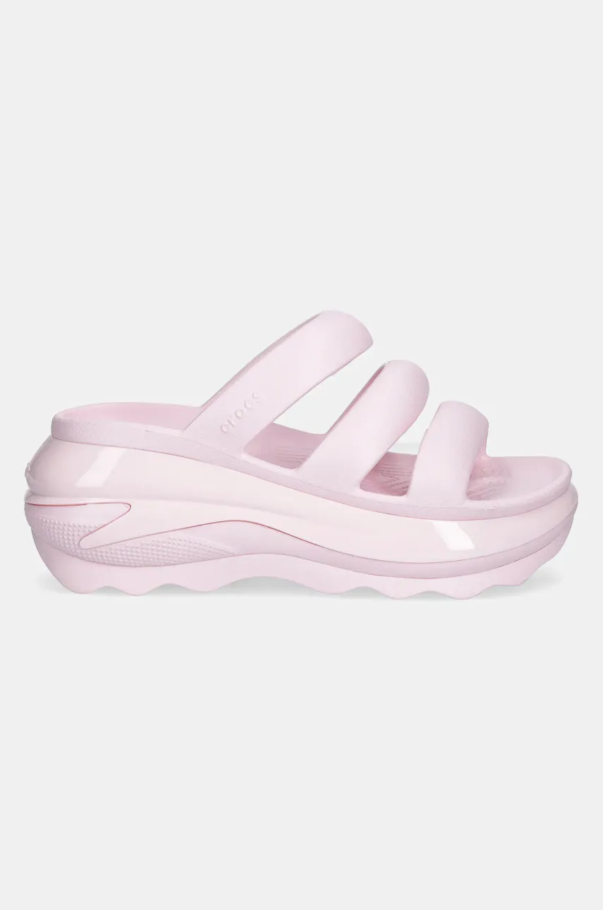 Шлепанцы Crocs Mega Crush Tripe Strap женские цвет розовый на платформе 209842.6ZW Шлепанцы Crocs Mega Crush Tripe Strap женские цвет розовый на платформе 209842.6ZW