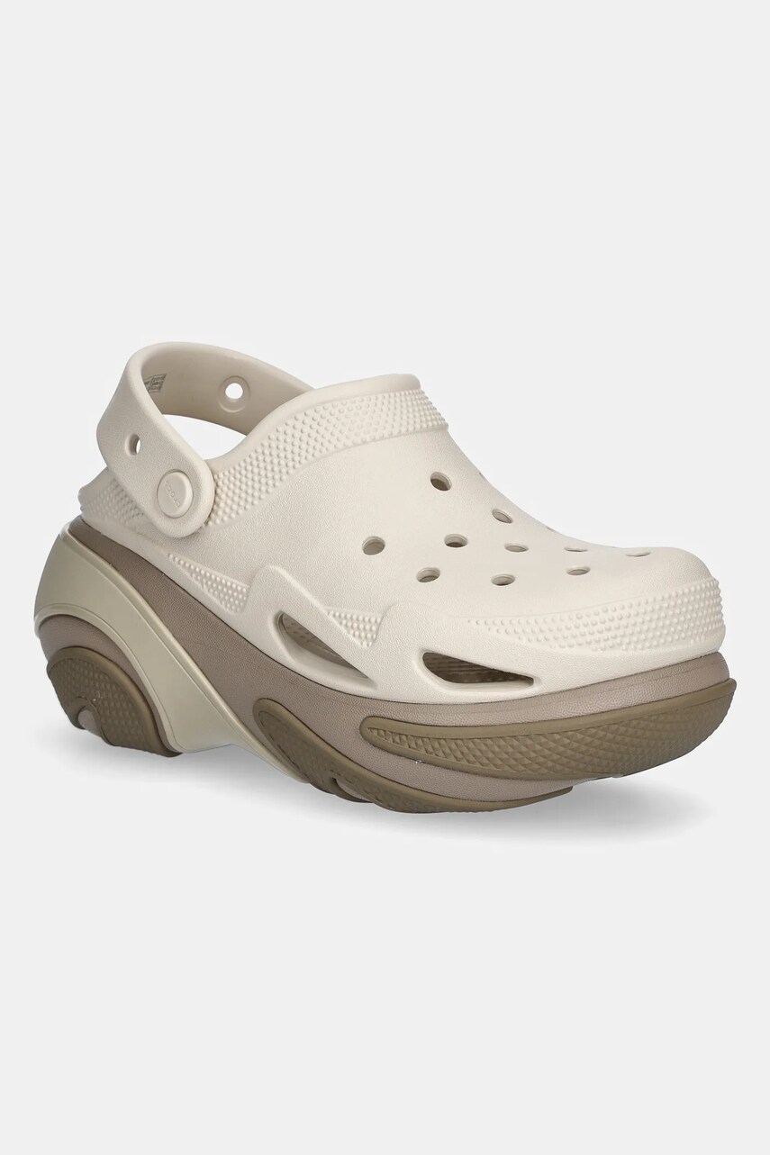 Crocs papuci Bubble Crush Clog femei, culoarea maro, cu platforma, 210061.214