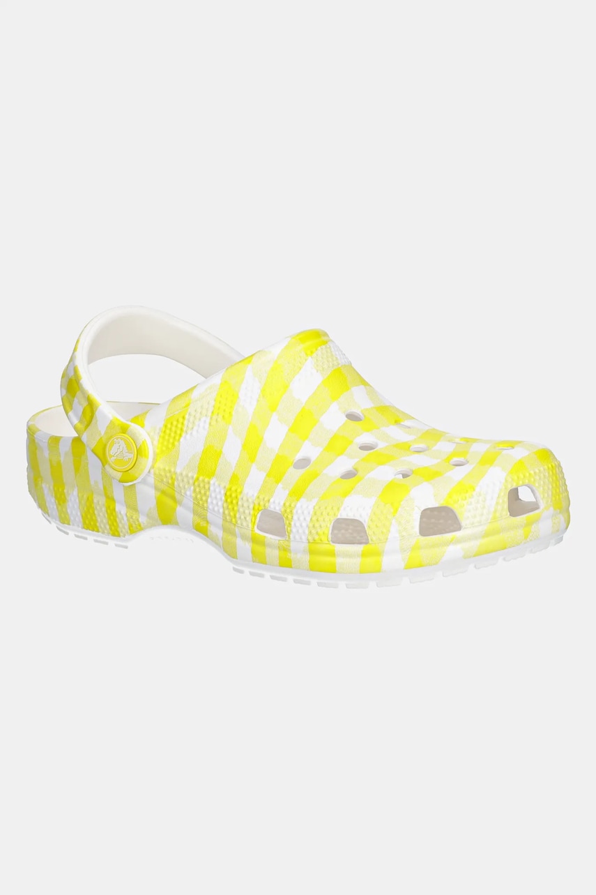 Crocs papuci Classic Gingham Clog femei, culoarea galben, 211006-78R Crocs papuci Classic Gingham Clog femei, culoarea galben, 211006-78R