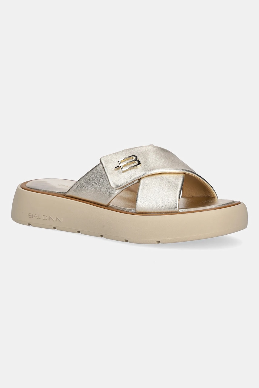 Baldinini șlapi de piele culoarea auriu, cu platforma, D5E355P1NAPL