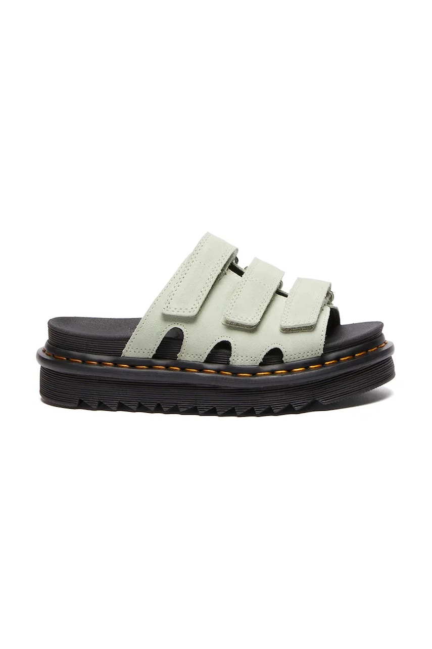 Dr. Martens papuci din piele Raine femei, culoarea verde, cu platforma, DM40521300