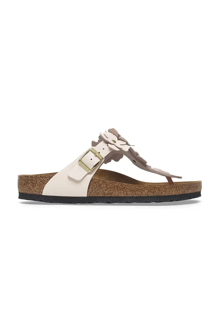 Birkenstock slapi de piele Gizeh Flowers femei, culoarea roz, cu toc plat, 1029304