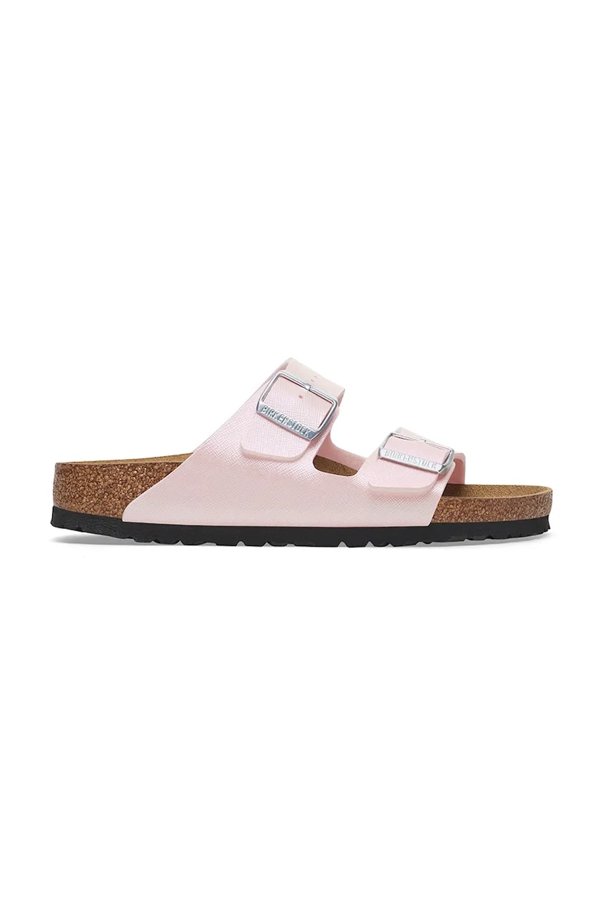 Birkenstock papuci Arizona Saffiano Iridescent femei, culoarea roz, 1029511 Birkenstock papuci Arizona Saffiano Iridescent femei, culoarea roz, 1029511
