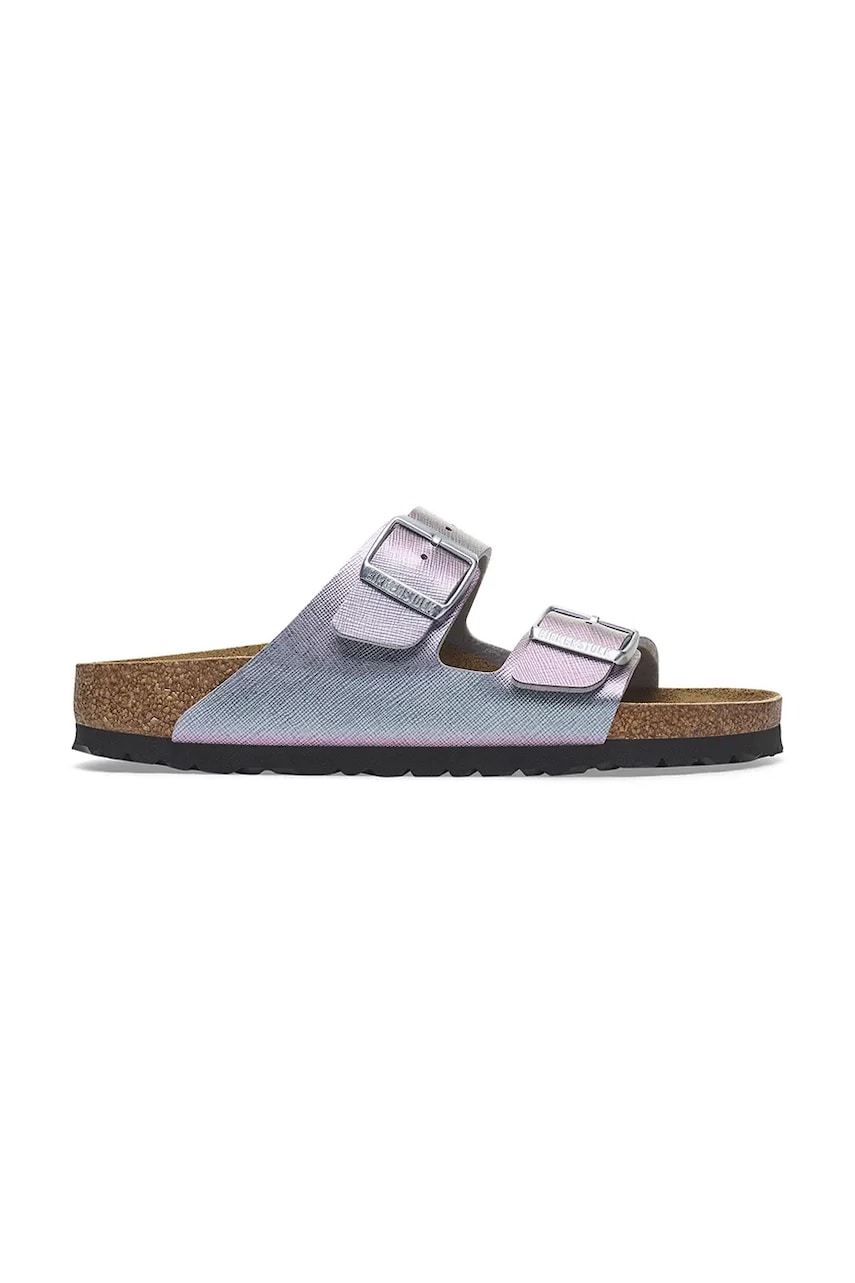 Birkenstock papuci Arizona Saffiano Iridescent femei, culoarea violet, 1029510 Birkenstock papuci Arizona Saffiano Iridescent femei, culoarea violet, 1029510