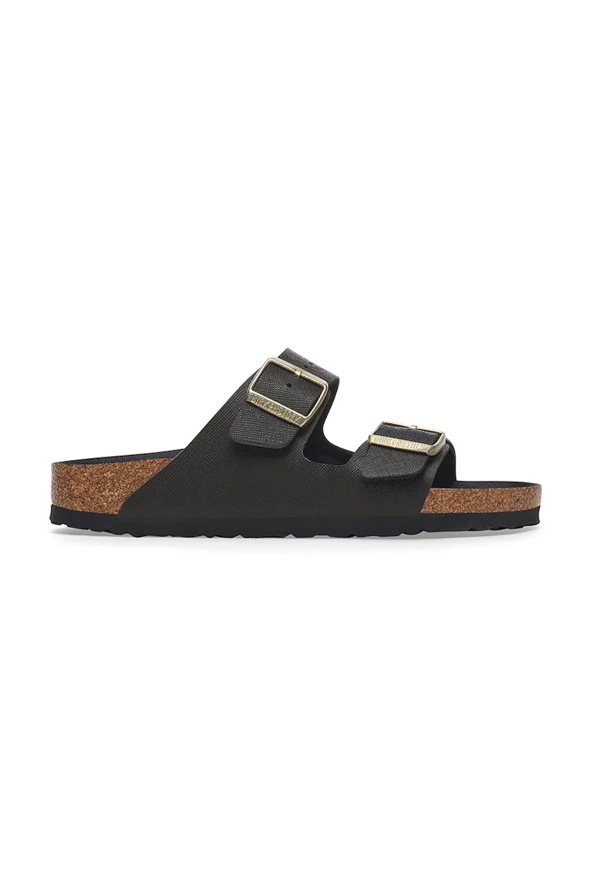 Birkenstock papuci Arizona Saffiano Iridescent femei, culoarea negru, 1029493 Birkenstock papuci Arizona Saffiano Iridescent femei, culoarea negru, 1029493