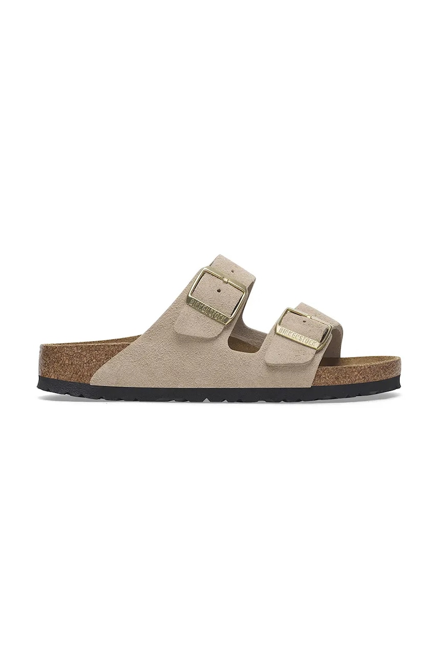 Birkenstock papuci din piele Arizona femei, culoarea bej, 1029260