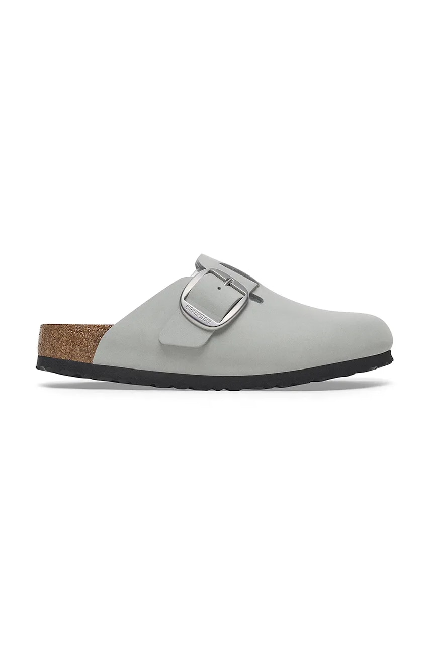 Birkenstock papuci din nubuc Boston Big Buckle femei, culoarea gri, 1029303