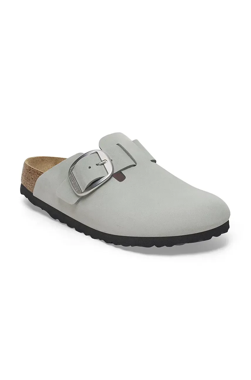 Шлепанцы из нубука Birkenstock Boston Big Buckle женские цвет серый 1029303 Шлепанцы из нубука Birkenstock Boston Big Buckle женские цвет серый 1029303