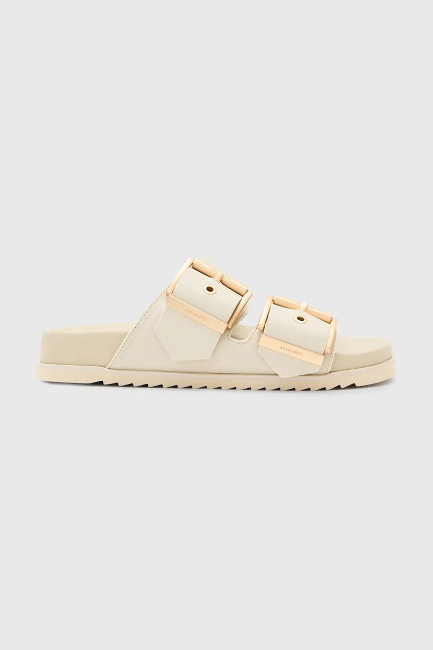AllSaints slapi de piele Sian Sandal femei, culoarea bej, W034FC AllSaints slapi de piele Sian Sandal femei, culoarea bej, W034FC