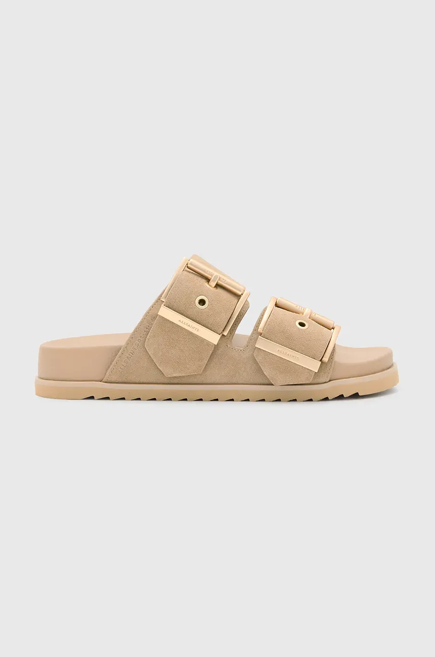 AllSaints papuci din piele Sian Sandal femei, culoarea bej, W035FC