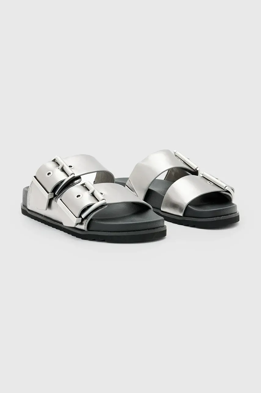 Кожаные шлепанцы AllSaints Sian Sandal женские цвет серебрянный W037FC Кожаные шлепанцы AllSaints Sian Sandal женские цвет серебрянный W037FC