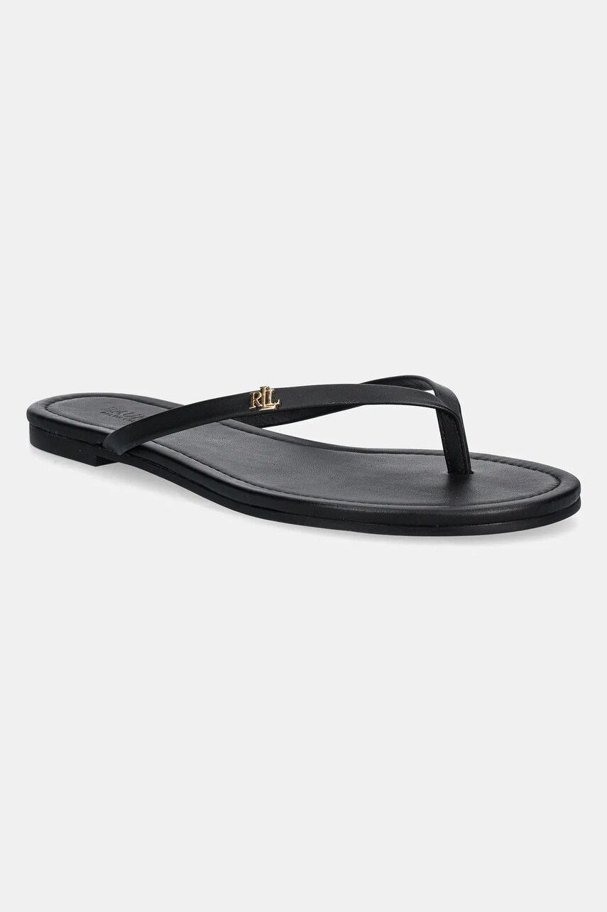 Levně Kožené žabky Lauren Ralph Lauren Raquel dámské, černá barva, na plochém podpatku, 802953931001