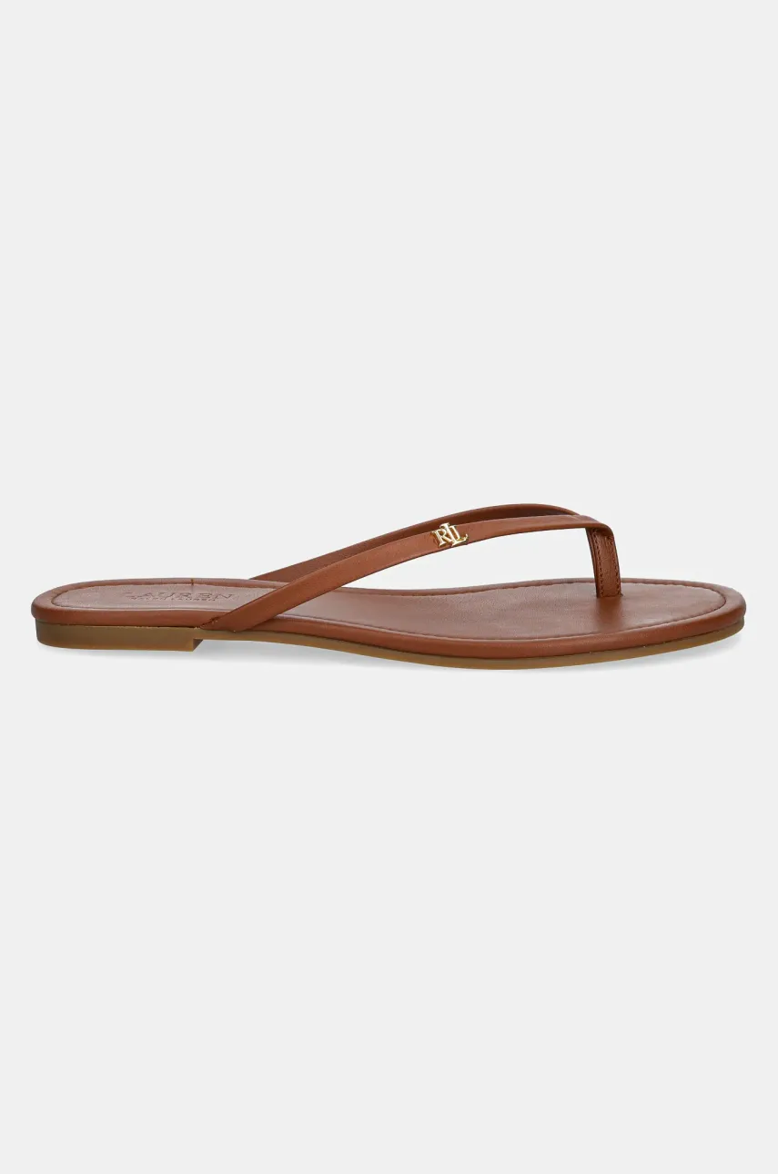 Кожаные вьетнамки Lauren Ralph Lauren Raquel женские цвет коричневый на плоском ходу 802953931006 Кожаные вьетнамки Lauren Ralph Lauren Raquel женские цвет коричневый на плоском ходу 802953931006