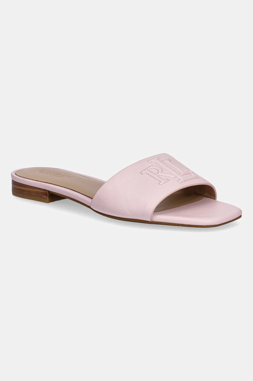 Levně Kožené pantofle Lauren Ralph Lauren Everley Sld dámské, růžová barva, 802959143007