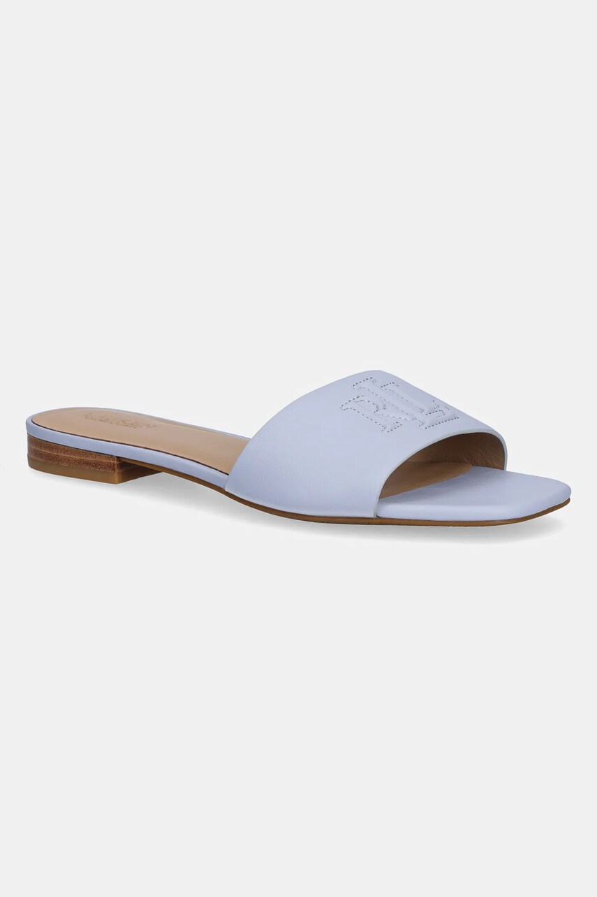 Levně Kožené pantofle Lauren Ralph Lauren Everley Sld dámské, modrá barva, 802959143008