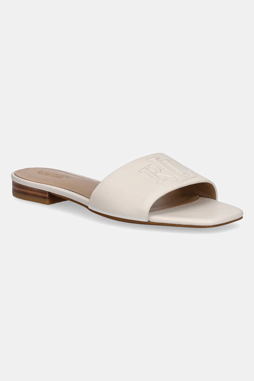 Levně Kožené pantofle Lauren Ralph Lauren Everley Sld dámské, béžová barva, 802959143009