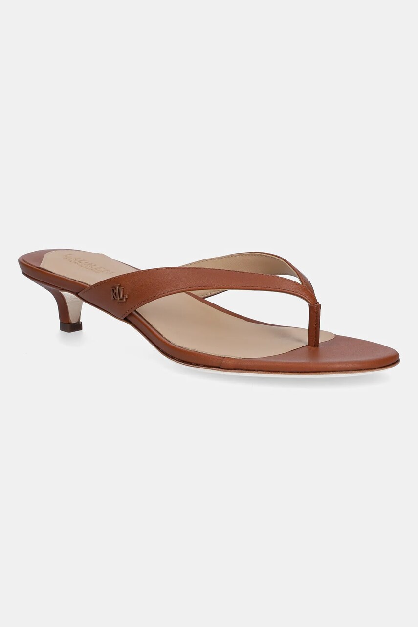 Levně Kožené žabky Lauren Ralph Lauren Francesa dámské, hnědá barva, na malém podpatku, 802966841002