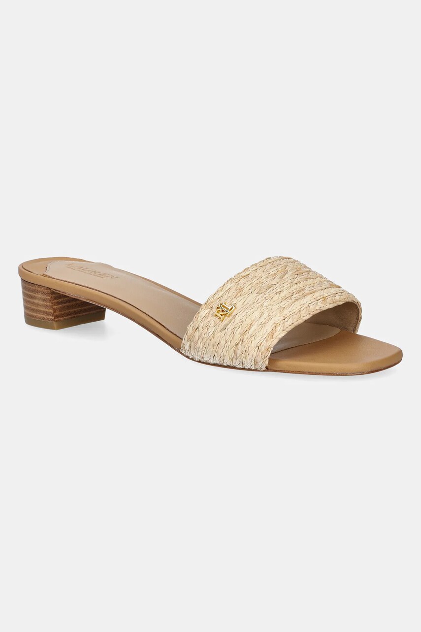 Levně Pantofle Lauren Ralph Lauren Fay dámské, béžová barva, na podpatku, 802966850001