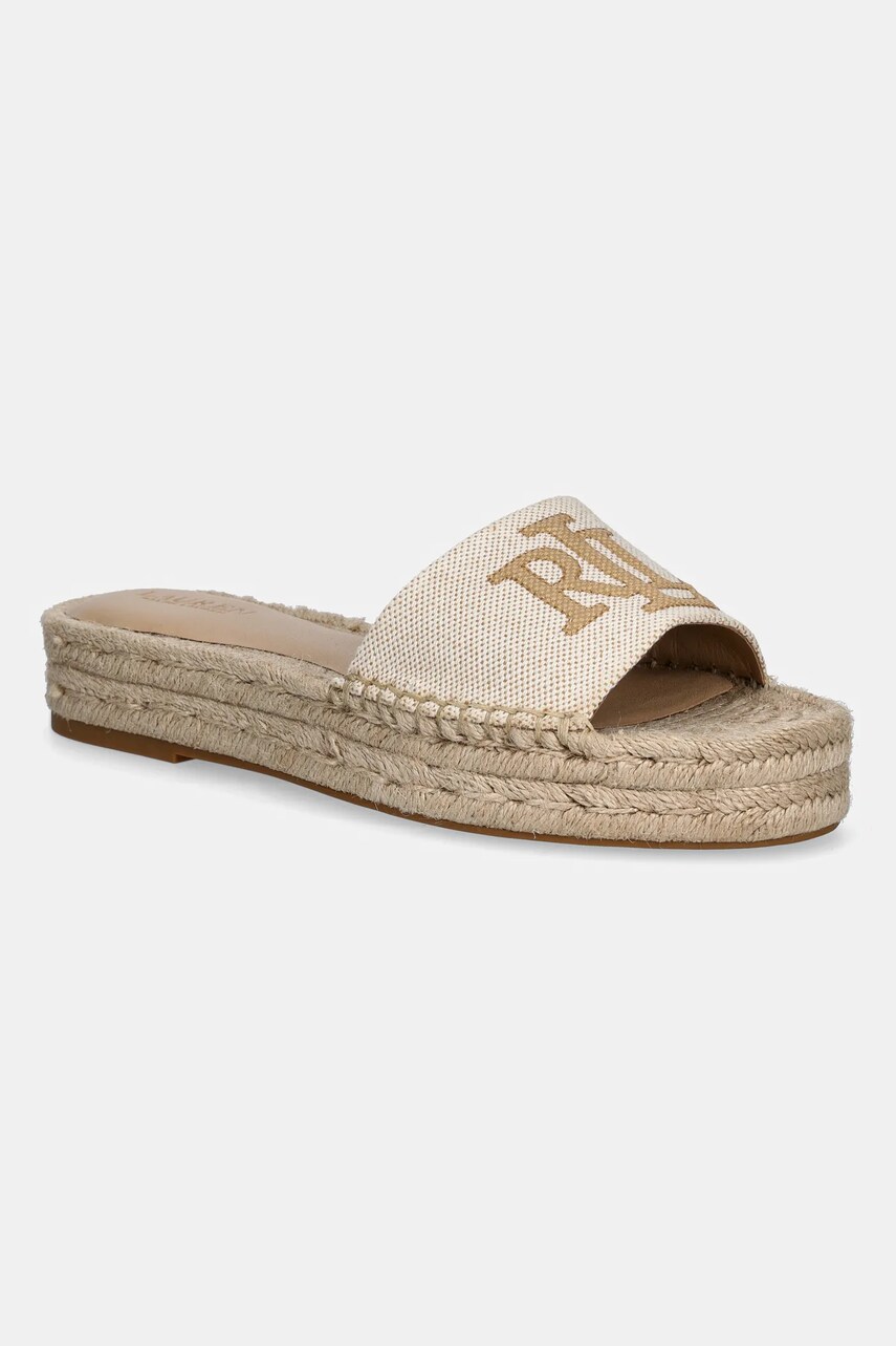 Levně Pantofle Lauren Ralph Lauren Polly Logo 2 dámské, béžová barva, na platformě, 802966866001