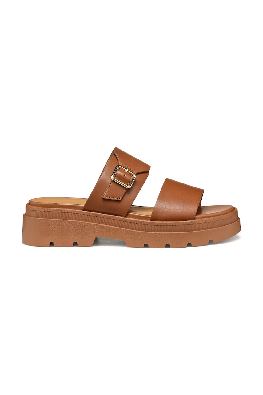 Geox papuci de piele D ADACTER S femei, culoarea maro, cu platforma, D55YVA 00043 C0013