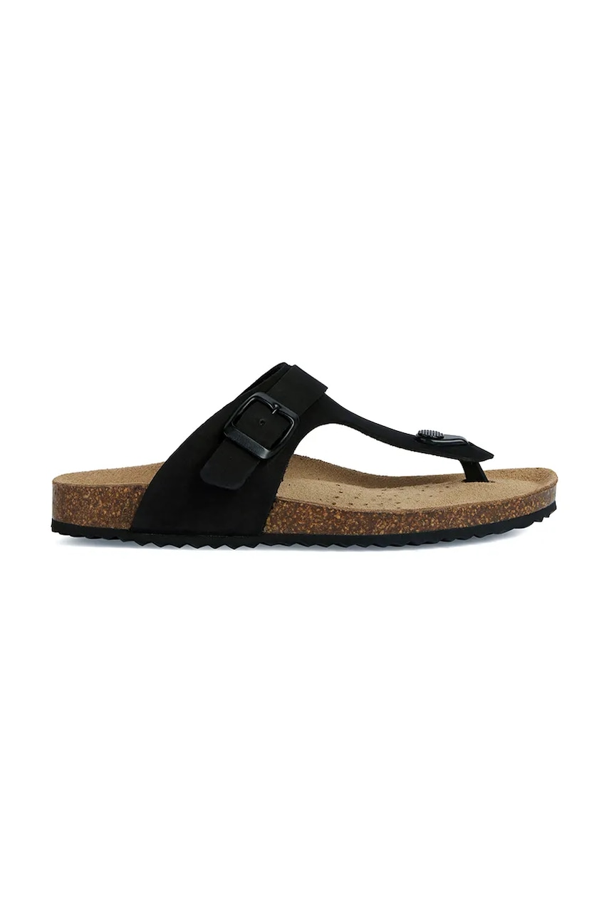Geox șlapi din nubuc D BRIONIA femei, culoarea negru, cu toc plat, D35LSK 00032 C9999 Geox șlapi din nubuc D BRIONIA femei, culoarea negru, cu toc plat, D35LSK 00032 C9999