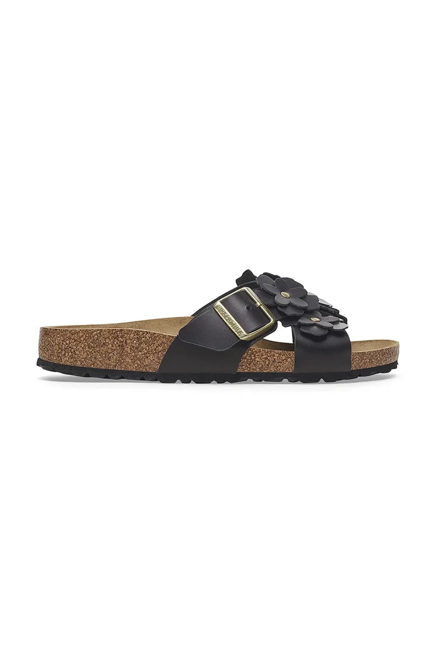 Birkenstock slapi de piele Siena Flowers femei, culoarea negru, 1026734 Birkenstock slapi de piele Siena Flowers femei, culoarea negru, 1026734