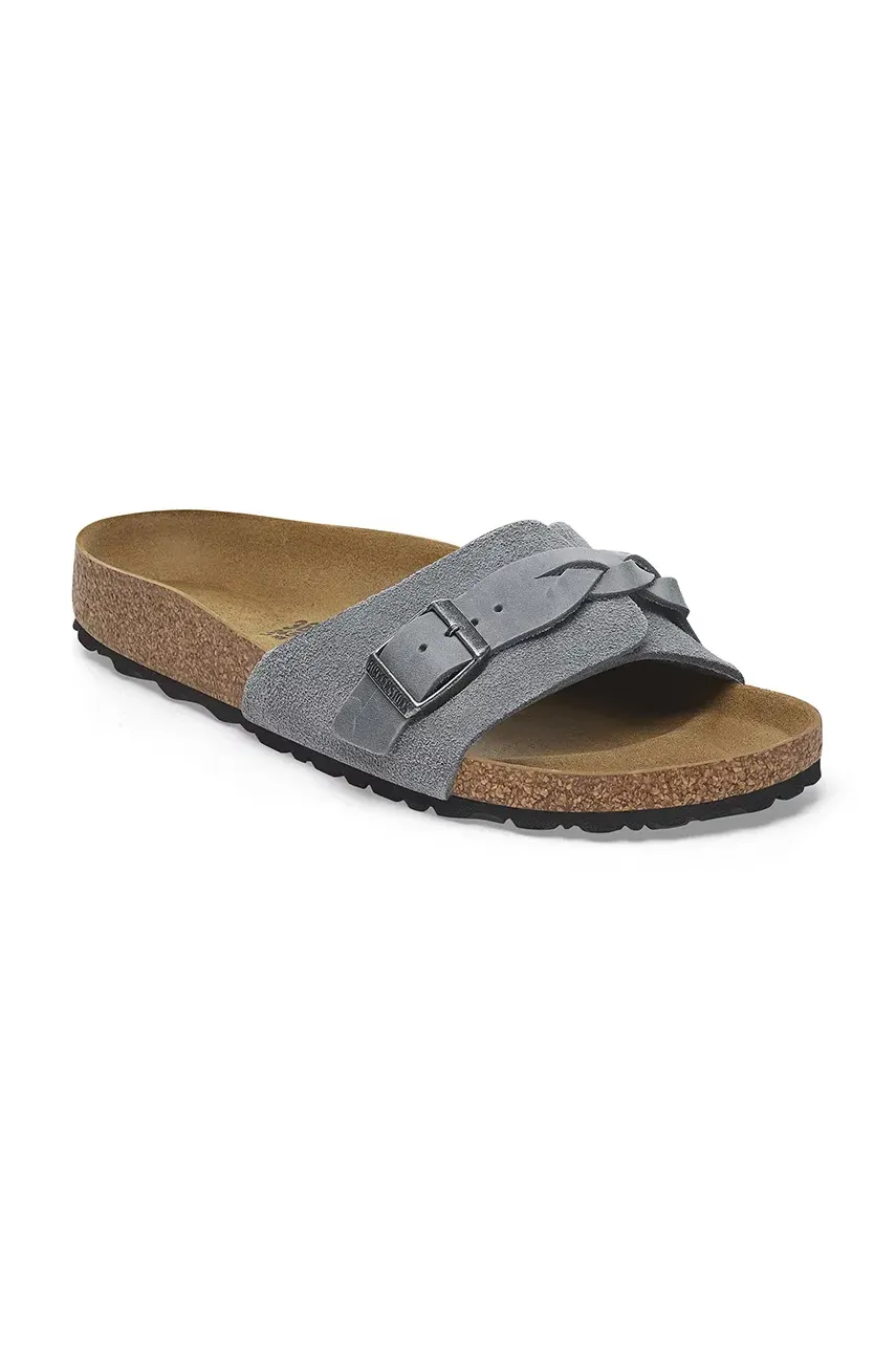 Кожаные шлепанцы Birkenstock Oita Braided женские цвет серый 1029121 Кожаные шлепанцы Birkenstock Oita Braided женские цвет серый 1029121