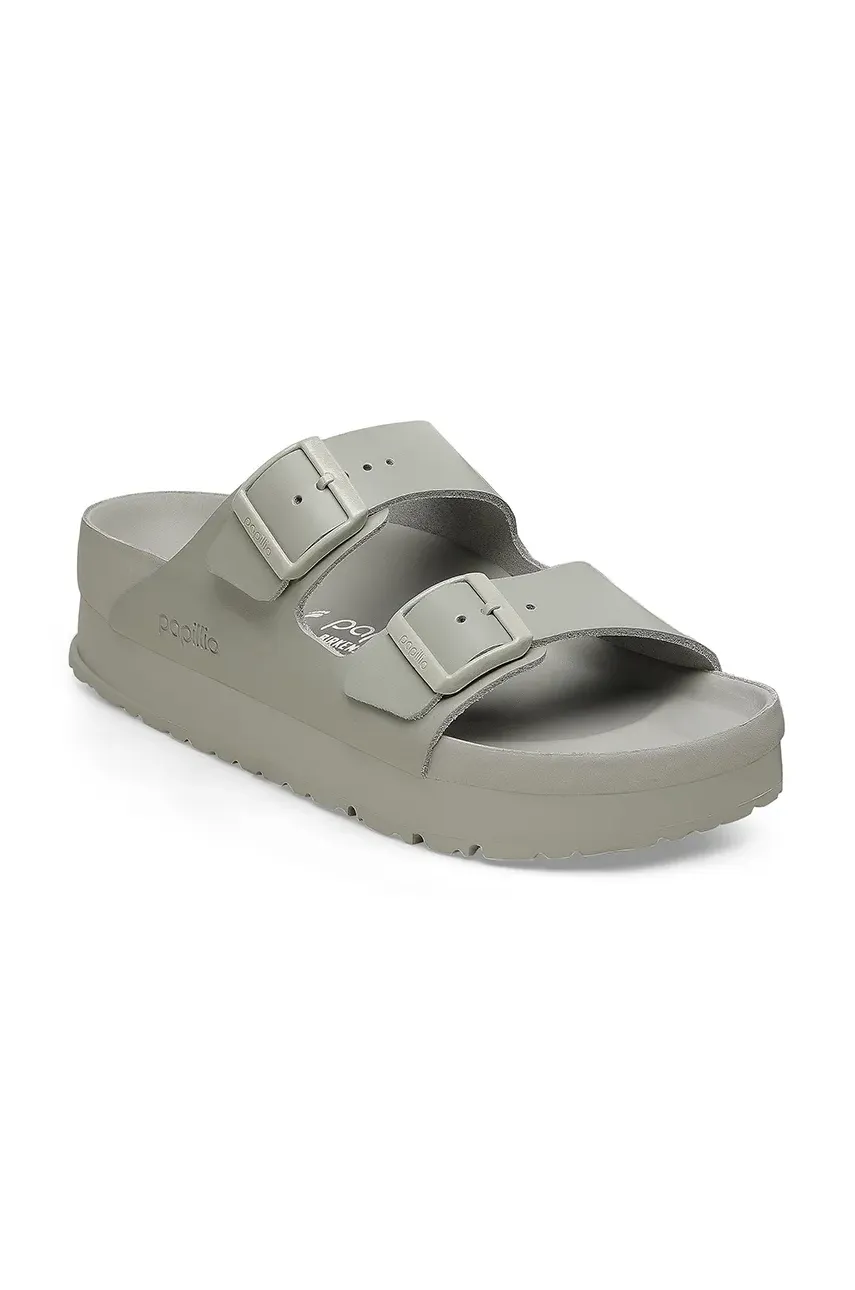 Кожаные шлепанцы Birkenstock Arizona Flex Platform Birkenstock x Papillio женские цвет серый на платформе 1026913 Кожаные шлепанцы Birkenstock Arizona Flex Platform Birkenstock x Papillio женские цвет серый на платформе 1026913