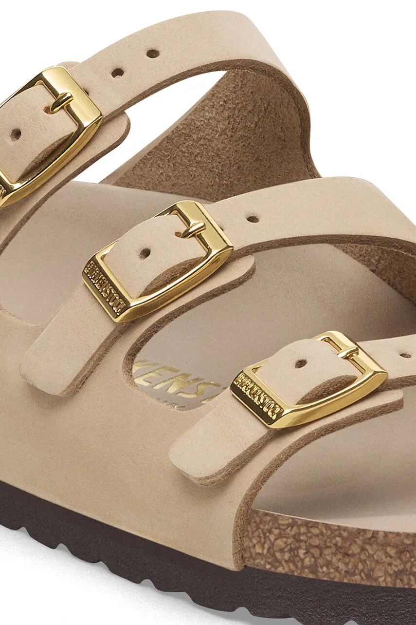 Birkenstock klapki nubukowe Florida HEX damskie kolor beżowy 1029480