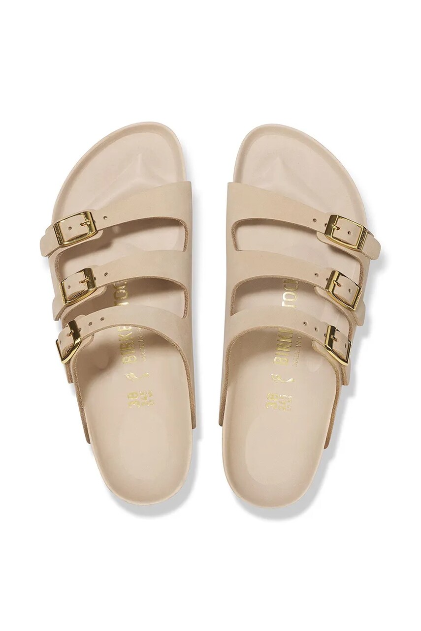 Birkenstock klapki nubukowe Florida HEX damskie kolor beżowy 1029480