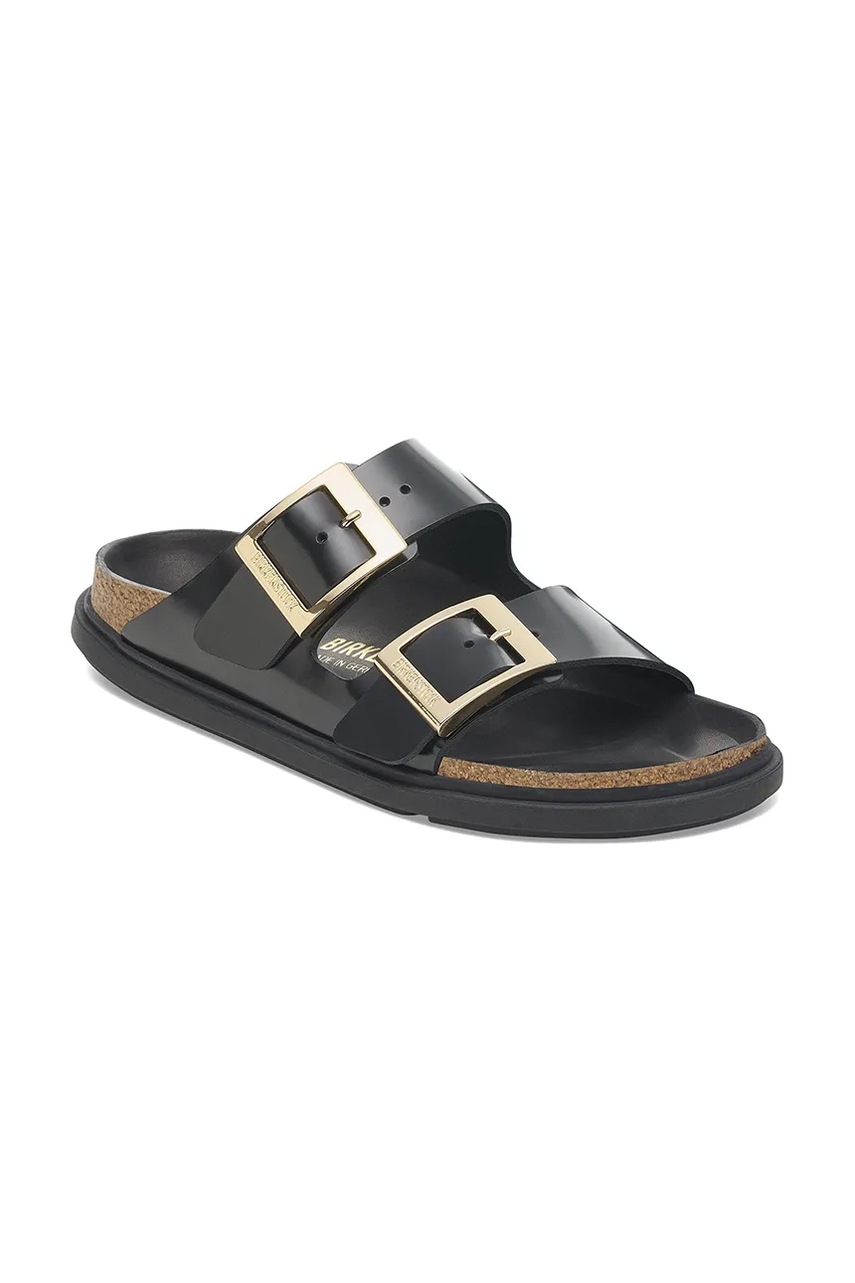 Кожаные шлепанцы Birkenstock Arizona Droplet Buckle цвет чёрный 1029353 Кожаные шлепанцы Birkenstock Arizona Droplet Buckle цвет чёрный 1029353