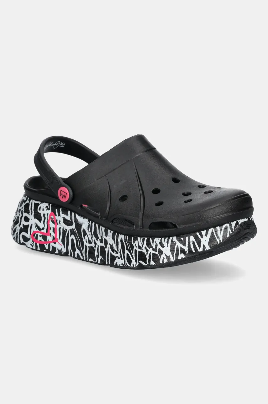 Levně Pantofle Skechers SKECHERS X JGOLDCROWN dámské, černá barva, na klínku, 111324