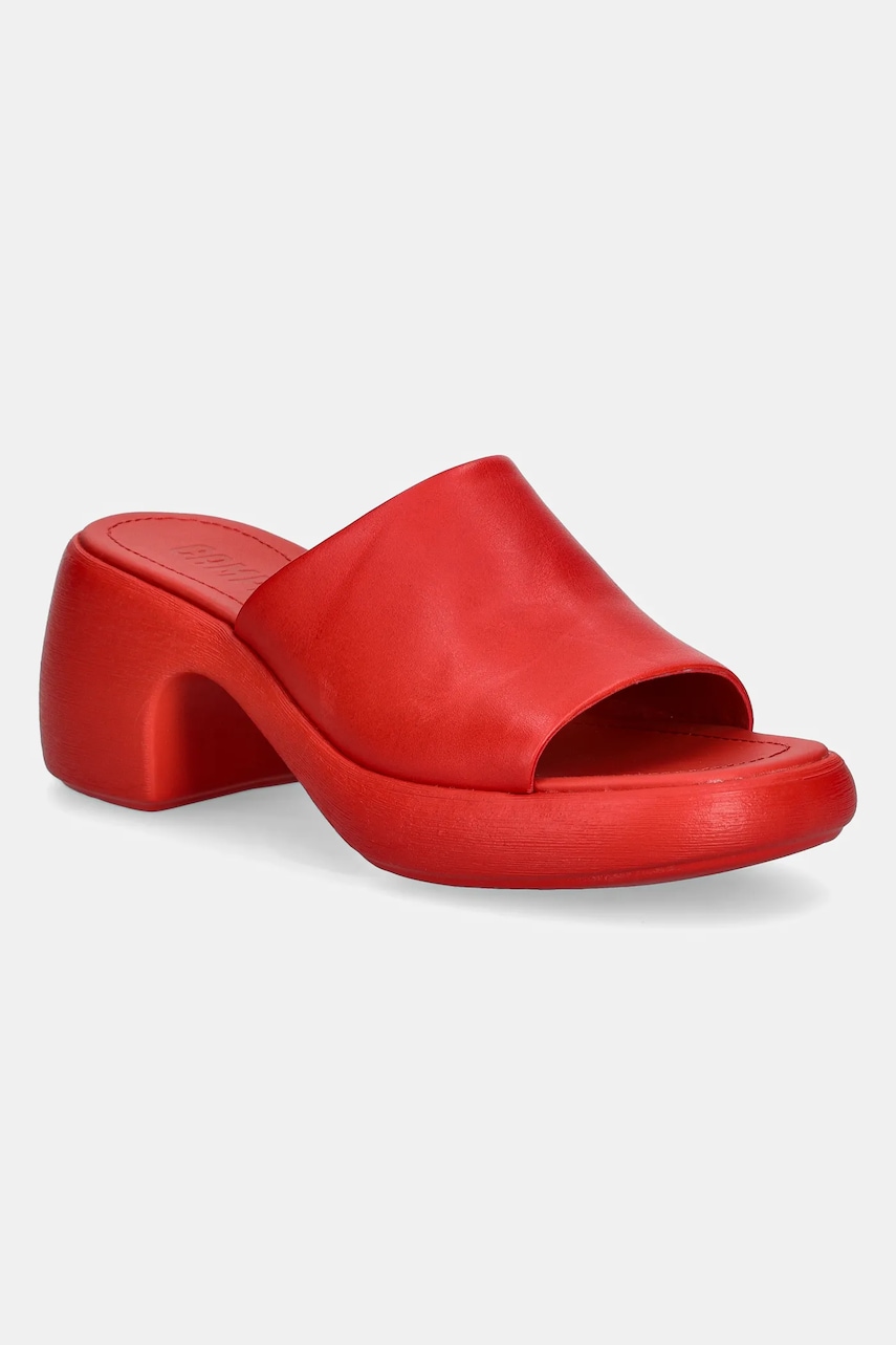 Camper slapi de piele Thelma Sandal femei, culoarea rosu, cu toc drept, K201722-004 Camper slapi de piele Thelma Sandal femei, culoarea rosu, cu toc drept, K201722-004