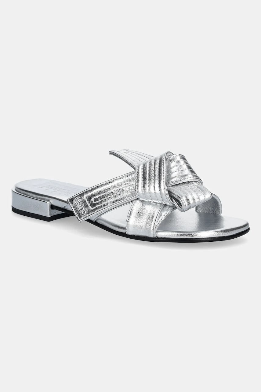 Kenzo șlapi de piele Mule culoarea argintiu, FE62MU125L77.AG