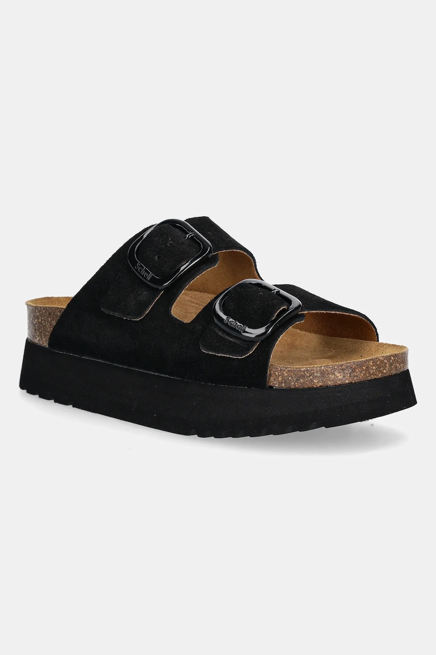 Scholl papuci din piele LUCIE femei, culoarea negru, cu platforma, F315801004 Scholl papuci din piele LUCIE femei, culoarea negru, cu platforma, F315801004