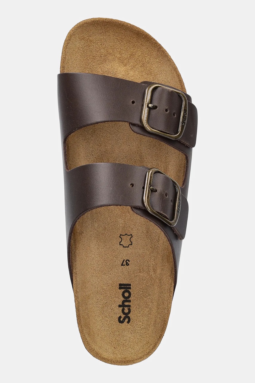 Δερμάτινες παντόφλες Scholl JOSEPHINE γυναικείες, χρώμα: καφέ, F318181590 φωτογραφία