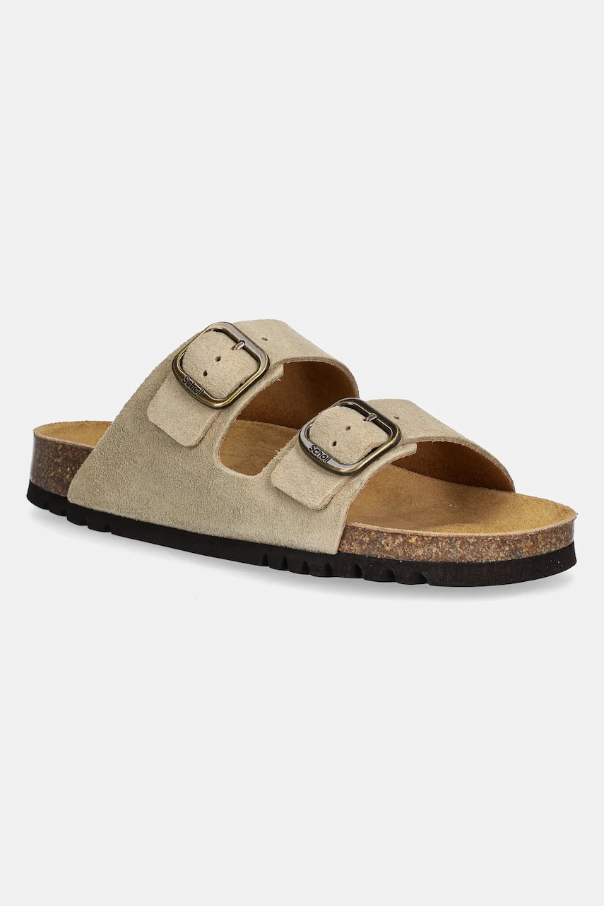 Scholl papuci din piele JOSEPHINE femei, culoarea bej, F321651002 Scholl papuci din piele JOSEPHINE femei, culoarea bej, F321651002