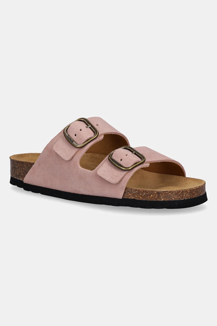 Scholl papuci din piele JOSEPHINE femei, culoarea roz, F321651023 Scholl papuci din piele JOSEPHINE femei, culoarea roz, F321651023
