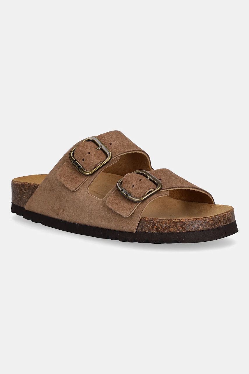 Scholl papuci din piele JOSEPHINE femei, culoarea bej, F321651062 Scholl papuci din piele JOSEPHINE femei, culoarea bej, F321651062