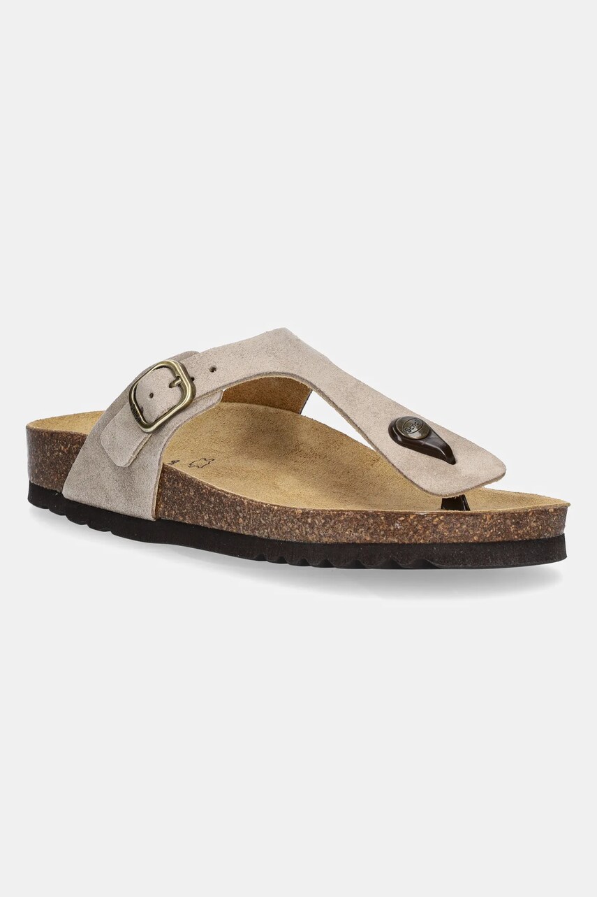 Scholl slapi din piele intoarsa NICOLE femei, culoarea bej, cu toc plat, F321762361