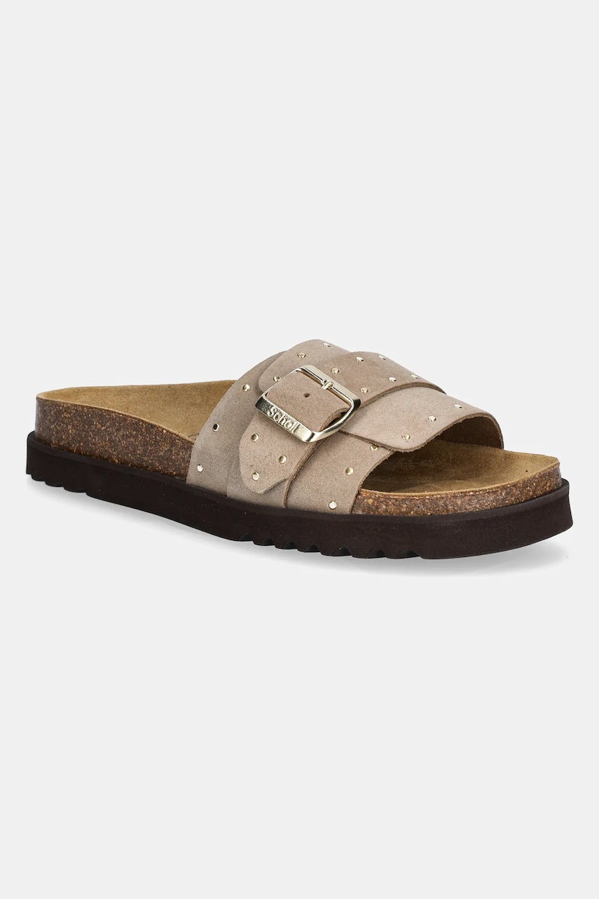 Scholl papuci din piele JOYCE femei, culoarea bej, F322432361 Scholl papuci din piele JOYCE femei, culoarea bej, F322432361
