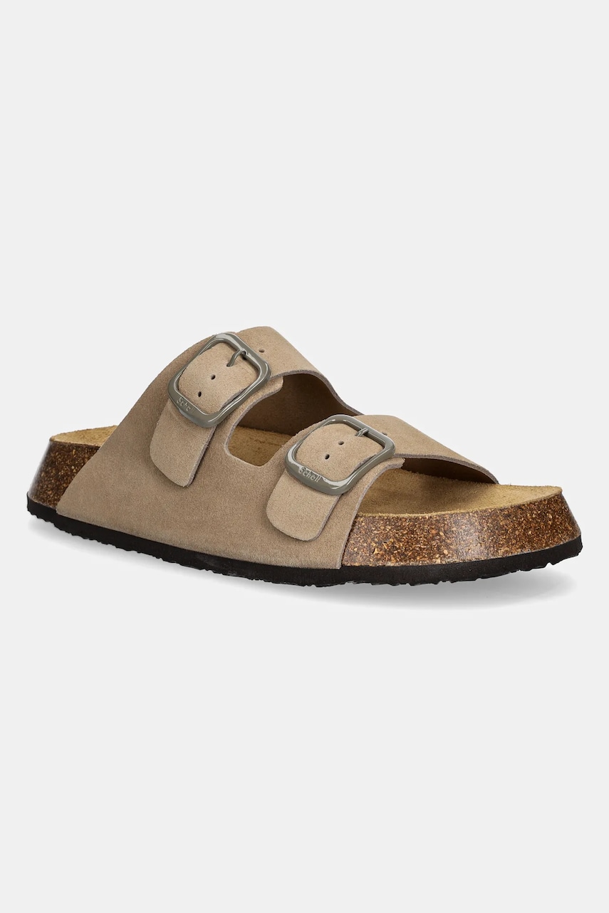 Scholl papuci din piele NOELLE femei, culoarea maro, cu platforma, F322692361 Scholl papuci din piele NOELLE femei, culoarea maro, cu platforma, F322692361