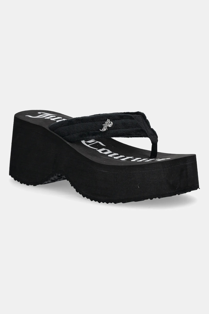 Juicy Couture slapi WHITNEY VELOUR Y2K WEDGE femei, culoarea negru, cu platforma, JCFSAN225009 Juicy Couture slapi WHITNEY VELOUR Y2K WEDGE femei, culoarea negru, cu platforma, JCFSAN225009